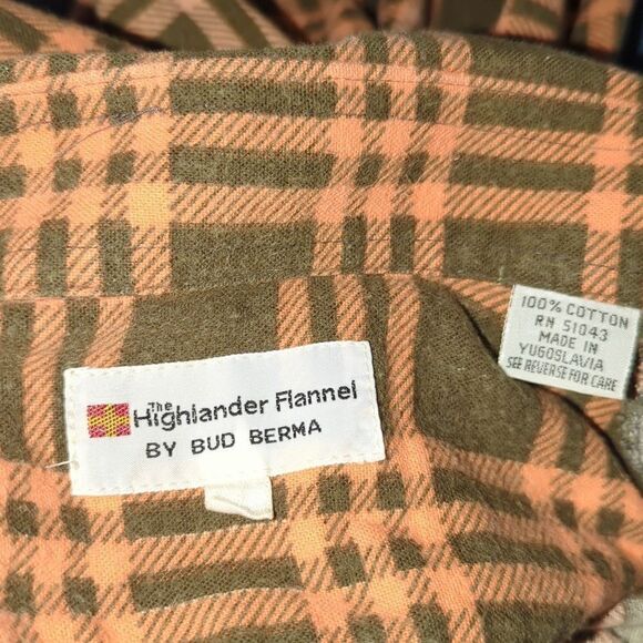Highlander Flannel by Bud Berma green‎ and orange flannel top - Picture 4 of 4